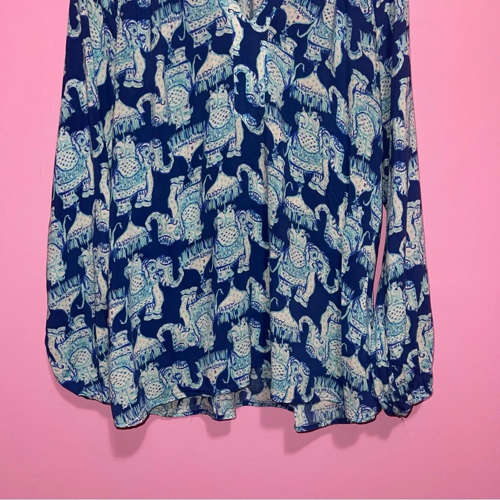 Lilly Pulitzer Martinique Joy Ride Blue Elephant Print Top Women’s Large - Picture 4 of 7